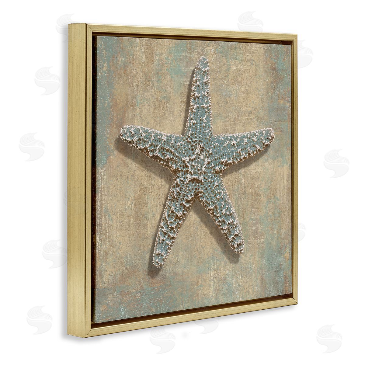 Starfish Beach Objects Design Gold Floating Frame Canvas Wall Art, Home Decor by Caroline Kelly