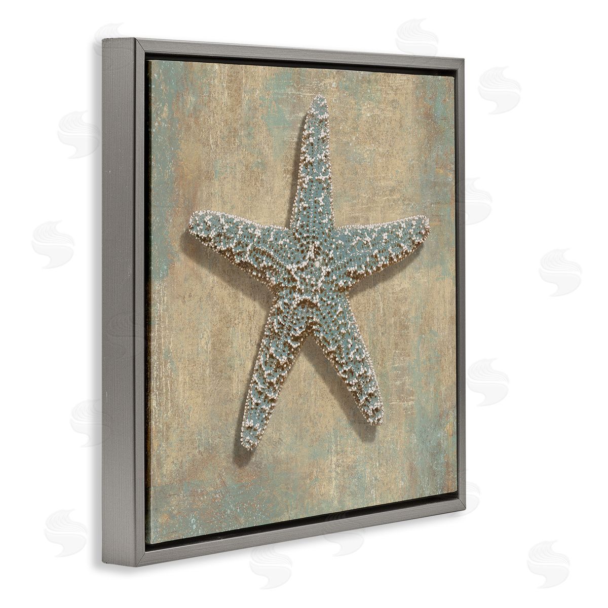 Starfish Beach Objects Design Grey Floating Frame Canvas Wall Art, Home Decor by Caroline Kelly