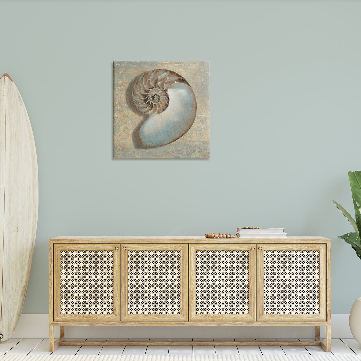 Shell Beach Objects Design Canvas Wall Art in Room, Home Decor by Caroline Kelly