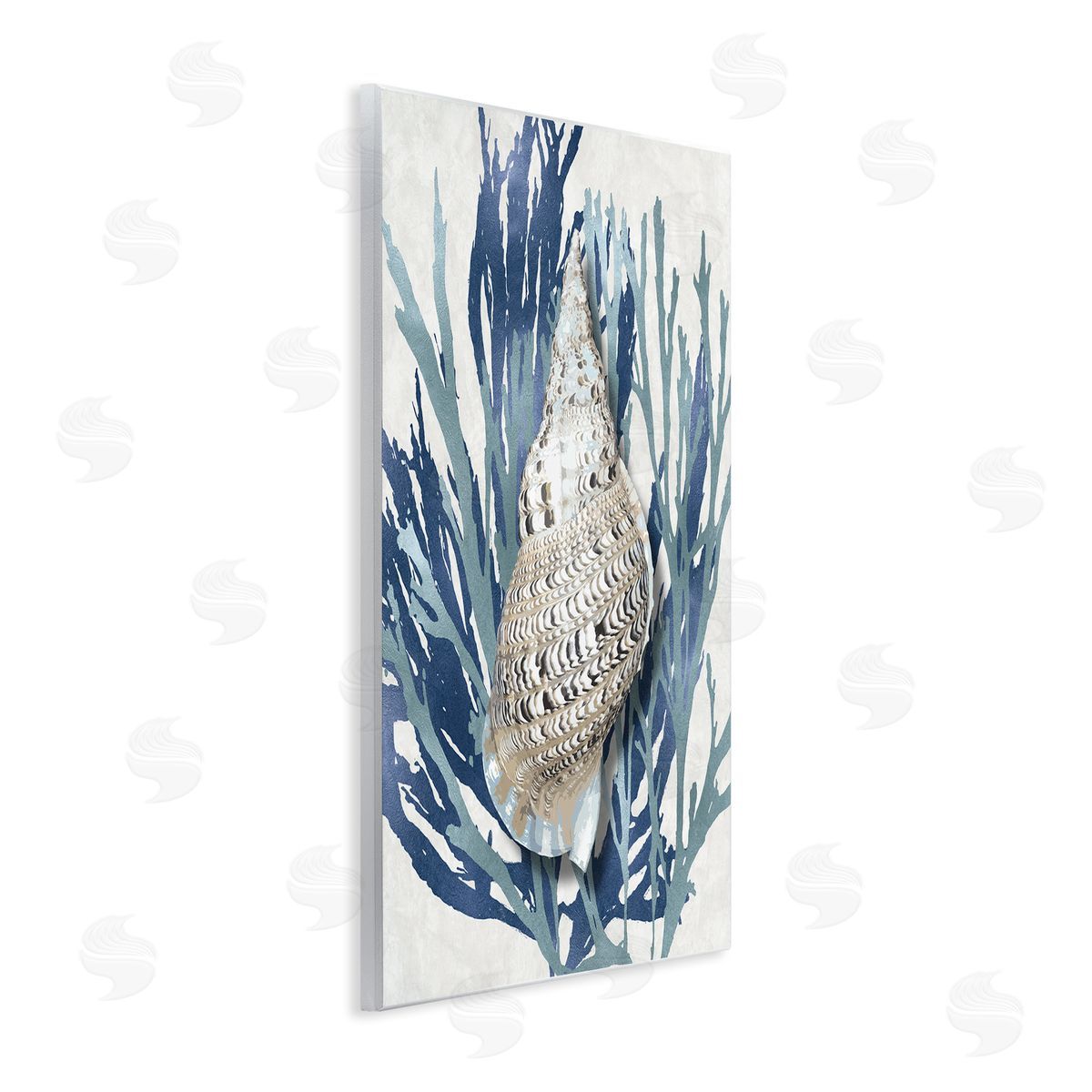 Shell Coral Blue Beach Design Wood Plaque Wall Art, Home Decor by Caroline Kelly