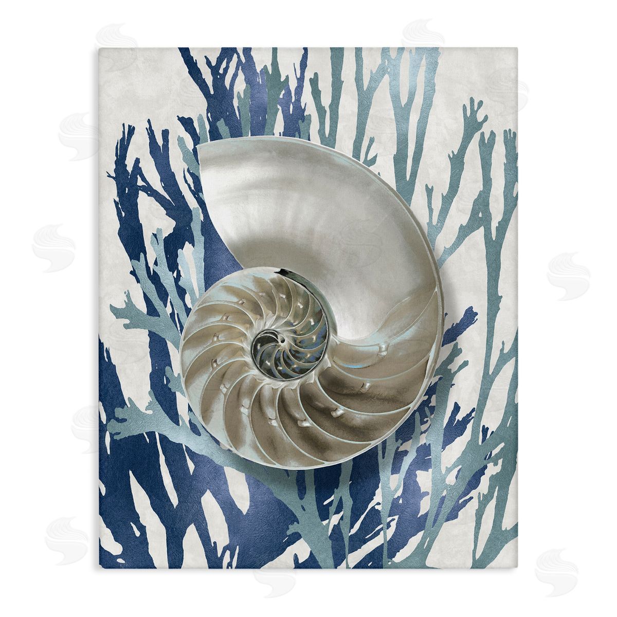 Shell Coral Beach Blue Design Canvas Wall Art, Home Decor by Caroline Kelly