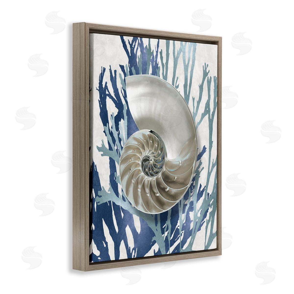 Shell Coral Beach Blue Design Brown Floating Frame Canvas Wall Art, Home Decor by Caroline Kelly