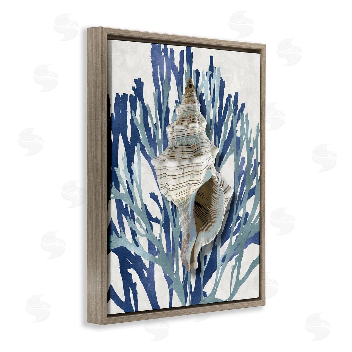Tower Shell Coral Blue Beach Brown Floating Frame Canvas Wall Art, Home Decor by Caroline Kelly