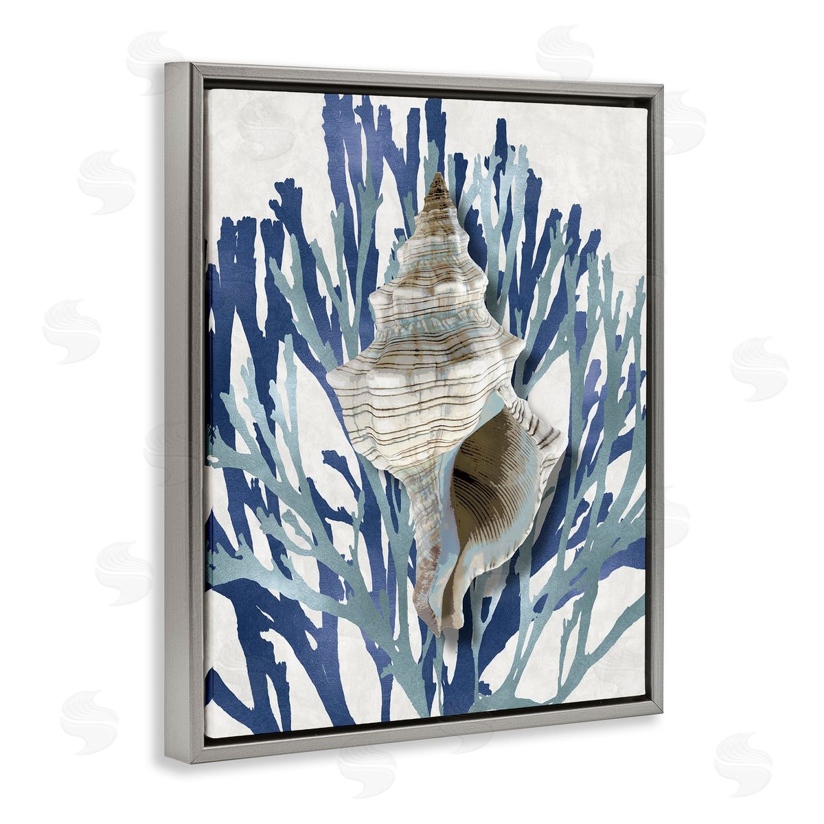 Tower Shell Coral Blue Beach Grey Floating Frame Canvas Wall Art, Home Decor by Caroline Kelly