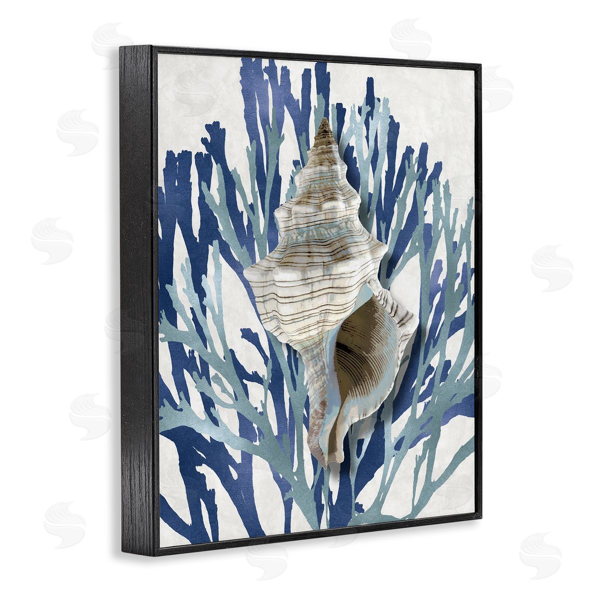 Tower Shell Coral Blue Beach Black Frame Print Wall Art, Home Decor by Caroline Kelly