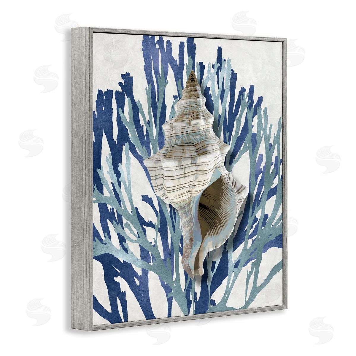 Tower Shell Coral Blue Beach Grey Frame Print Wall Art, Home Decor by Caroline Kelly