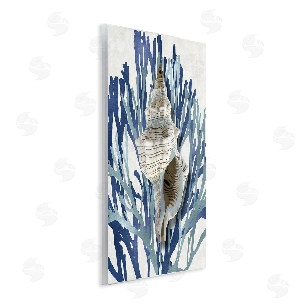 Tower Shell Coral Blue Beach Wood Plaque Wall Art, Home Decor by Caroline Kelly