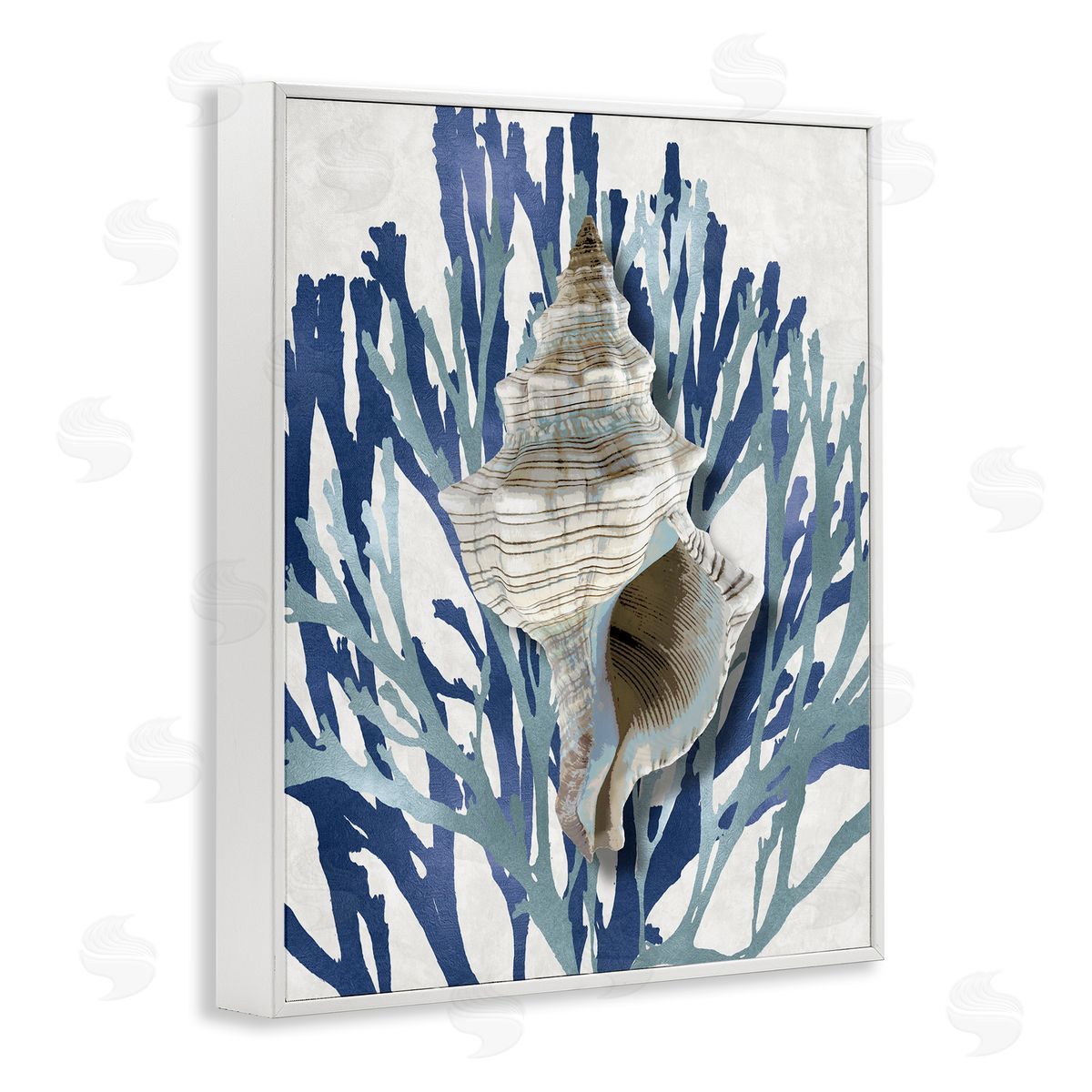 Tower Shell Coral Blue Beach White Frame Print Wall Art, Home Decor by Caroline Kelly