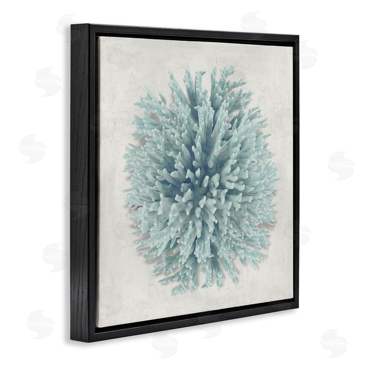 Coral Ball Blue Sea Beach Design Black Floating Frame Canvas Wall Art, Home Decor by Caroline Kelly