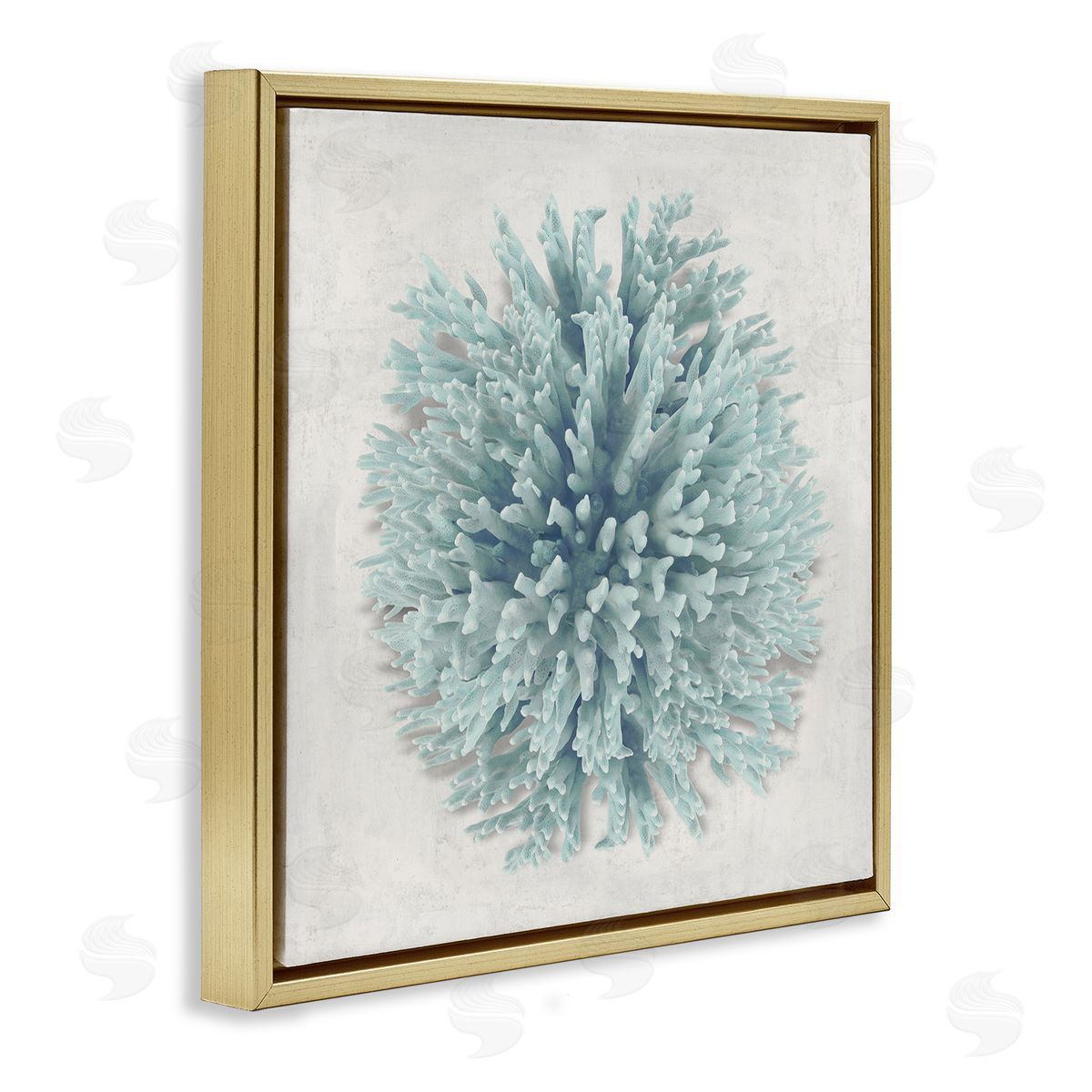 Coral Ball Blue Sea Beach Design Gold Floating Frame Canvas Wall Art, Home Decor by Caroline Kelly