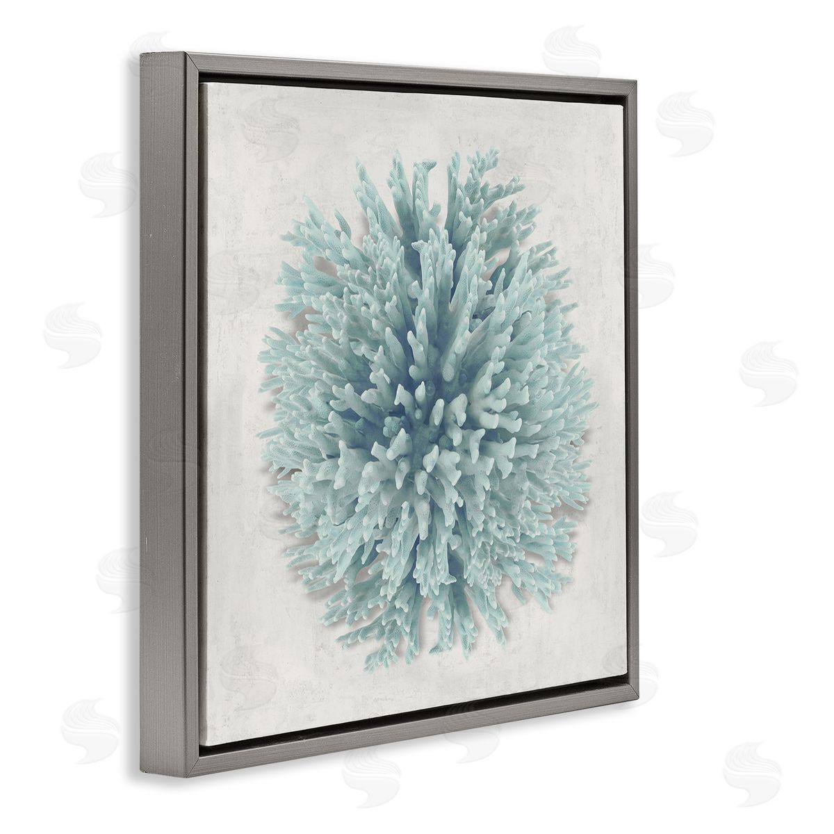 Coral Ball Blue Sea Beach Design Grey Floating Frame Canvas Wall Art, Home Decor by Caroline Kelly