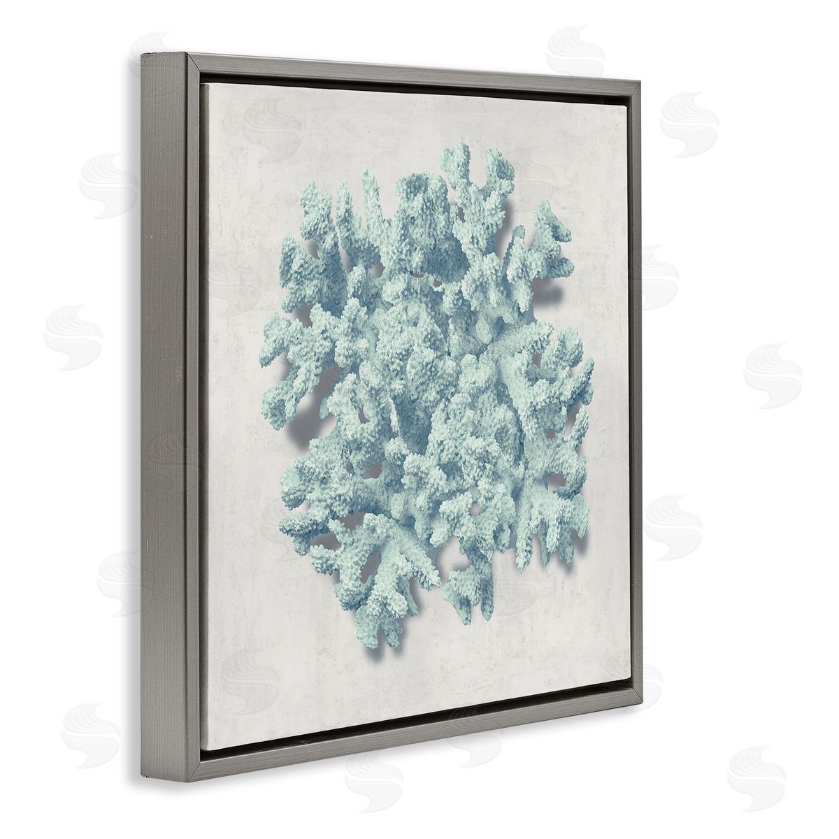 Coral Blue Sea Beach Design Grey Floating Frame Canvas Wall Art, Home Decor by Caroline Kelly