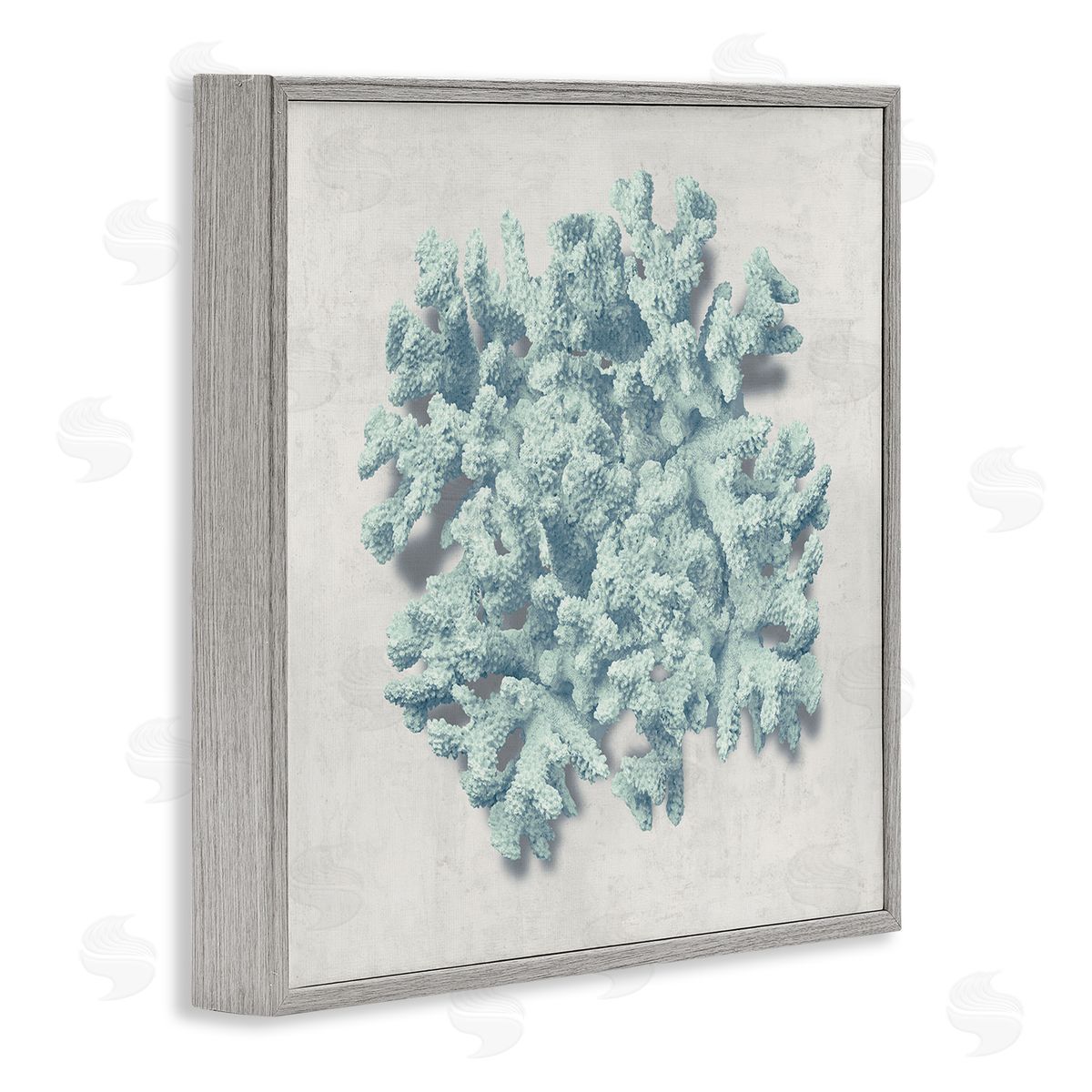 Coral Blue Sea Beach Design Grey Frame Print Wall Art, Home Decor by Caroline Kelly