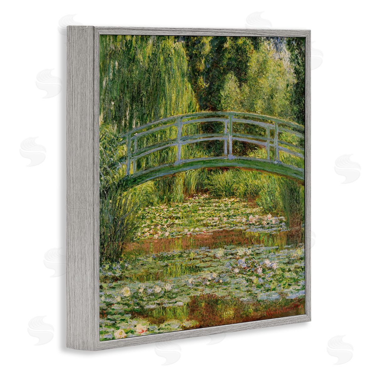 Water Lily Pond Monet Classic Painting Grey Frame Print Wall Art, Home Decor by Claude Monet