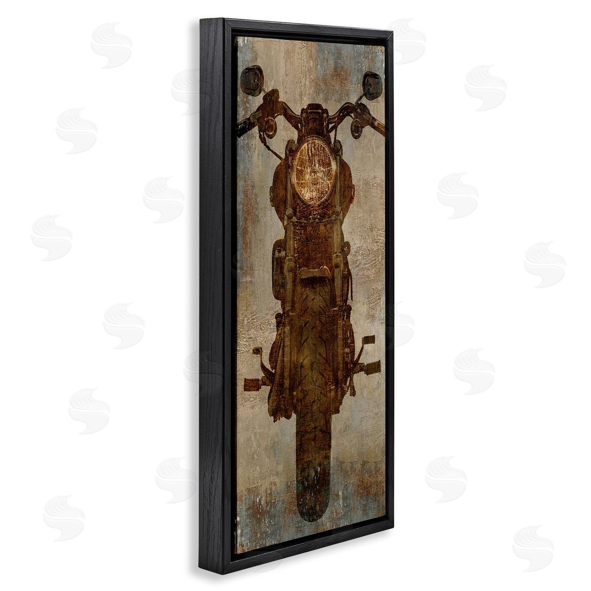 Motorcycle Silhouette Rustic Pattern Black Floating Frame Canvas Wall Art, Home Decor by Dylan Mattews