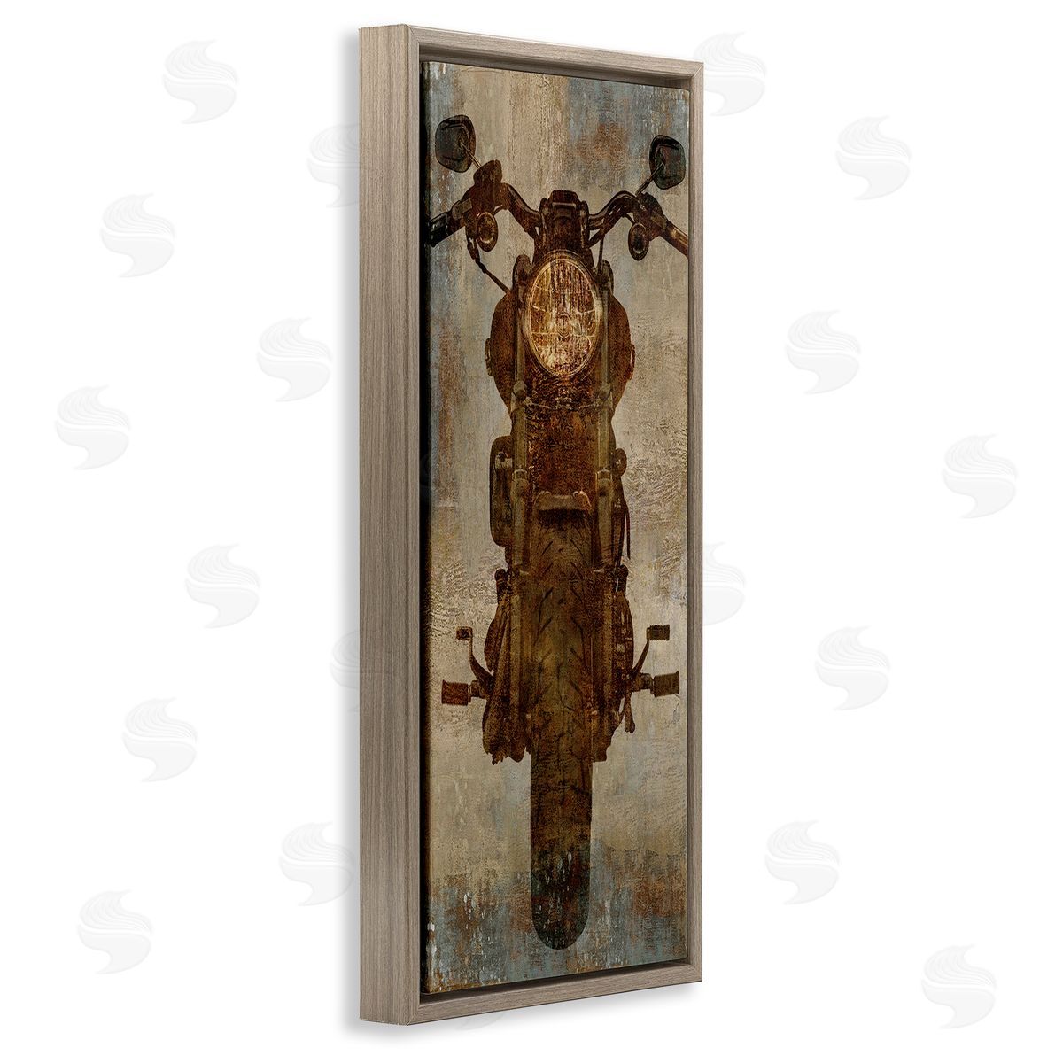 Motorcycle Silhouette Rustic Pattern Brown Floating Frame Canvas Wall Art, Home Decor by Dylan Mattews