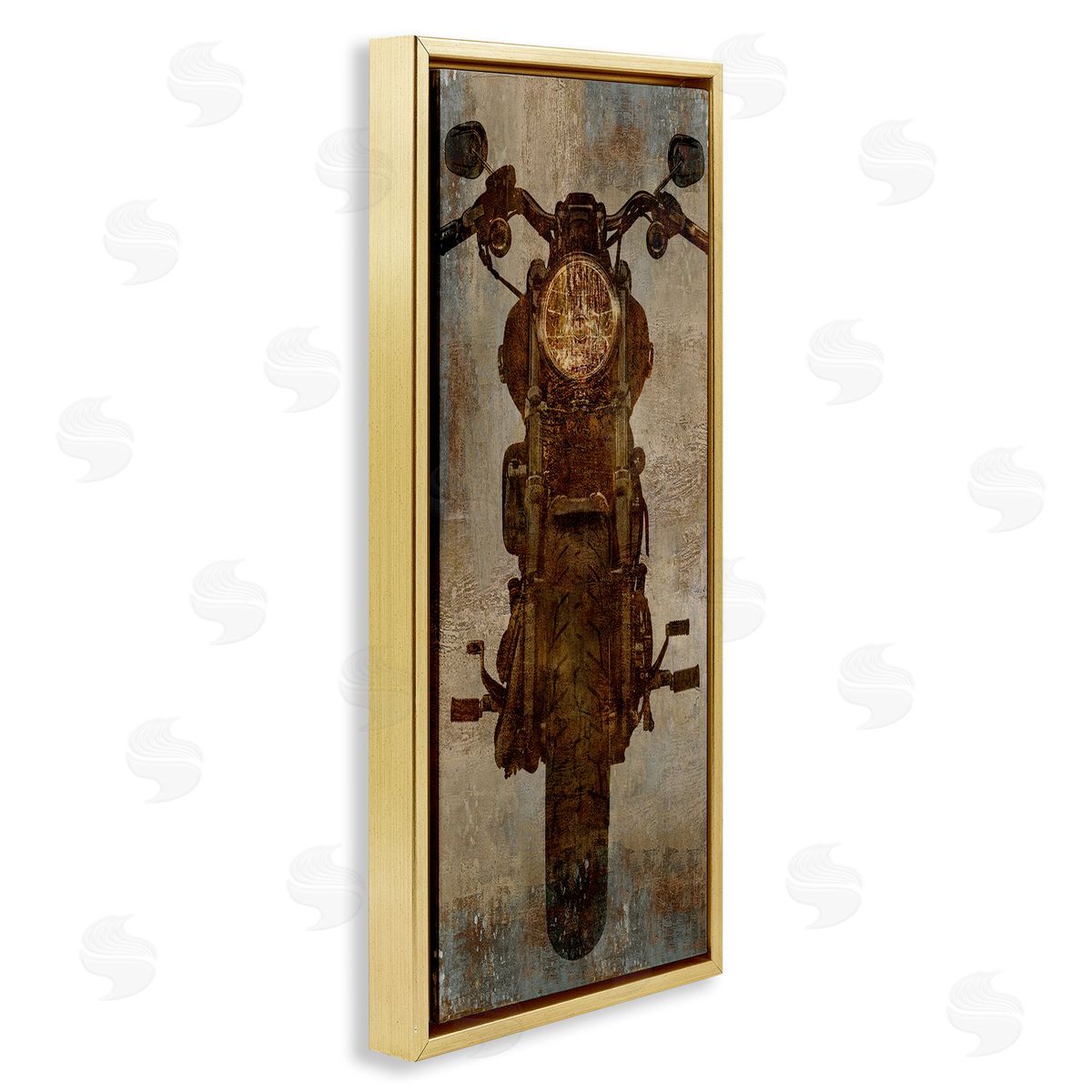 Motorcycle Silhouette Rustic Pattern Gold Floating Frame Canvas Wall Art, Home Decor by Dylan Mattews