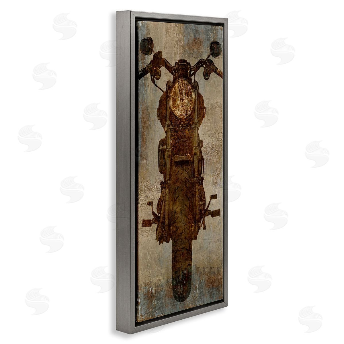 Motorcycle Silhouette Rustic Pattern Grey Floating Frame Canvas Wall Art, Home Decor by Dylan Mattews