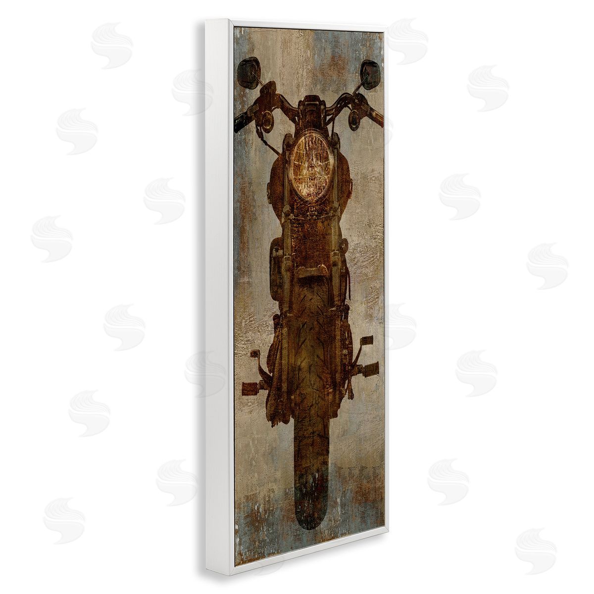 Motorcycle Silhouette Rustic Pattern White Frame Print Wall Art, Home Decor by Dylan Mattews