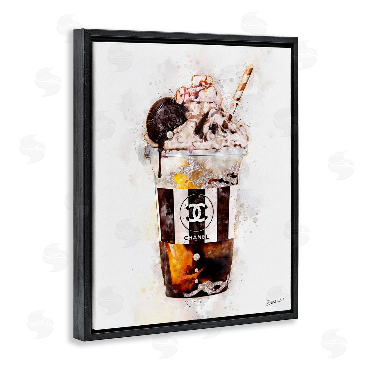 Shark Eye Seashell Distressed Black Floating Frame Canvas Wall Art, Home Decor by Ziwei Li