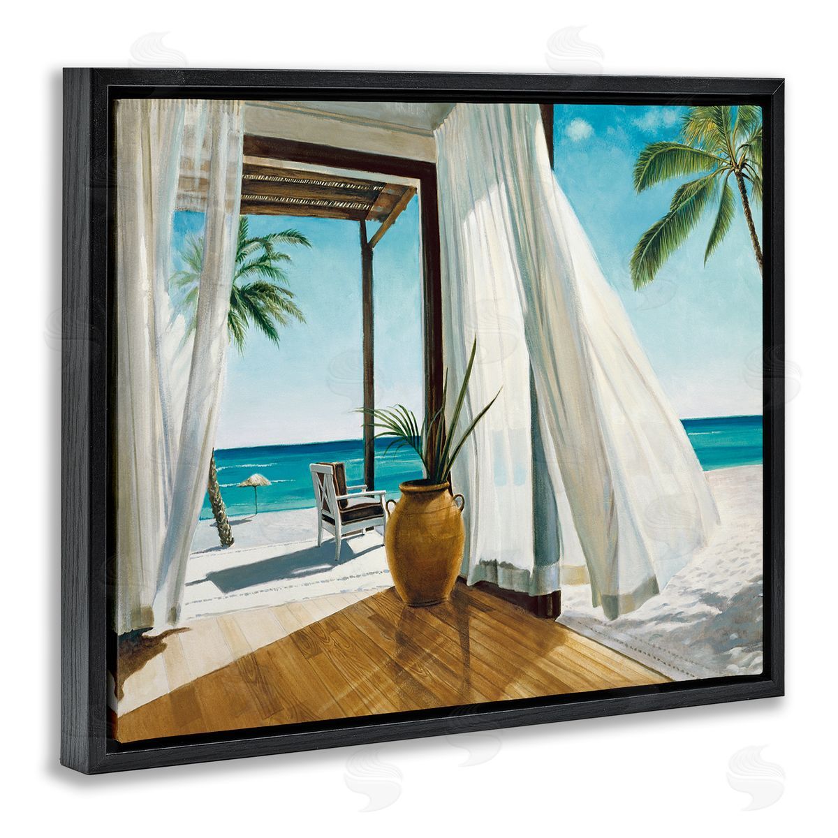 Beach Resort Ocean Landscape Black Floating Frame Canvas Wall Art, Home Decor by Jacob Reed