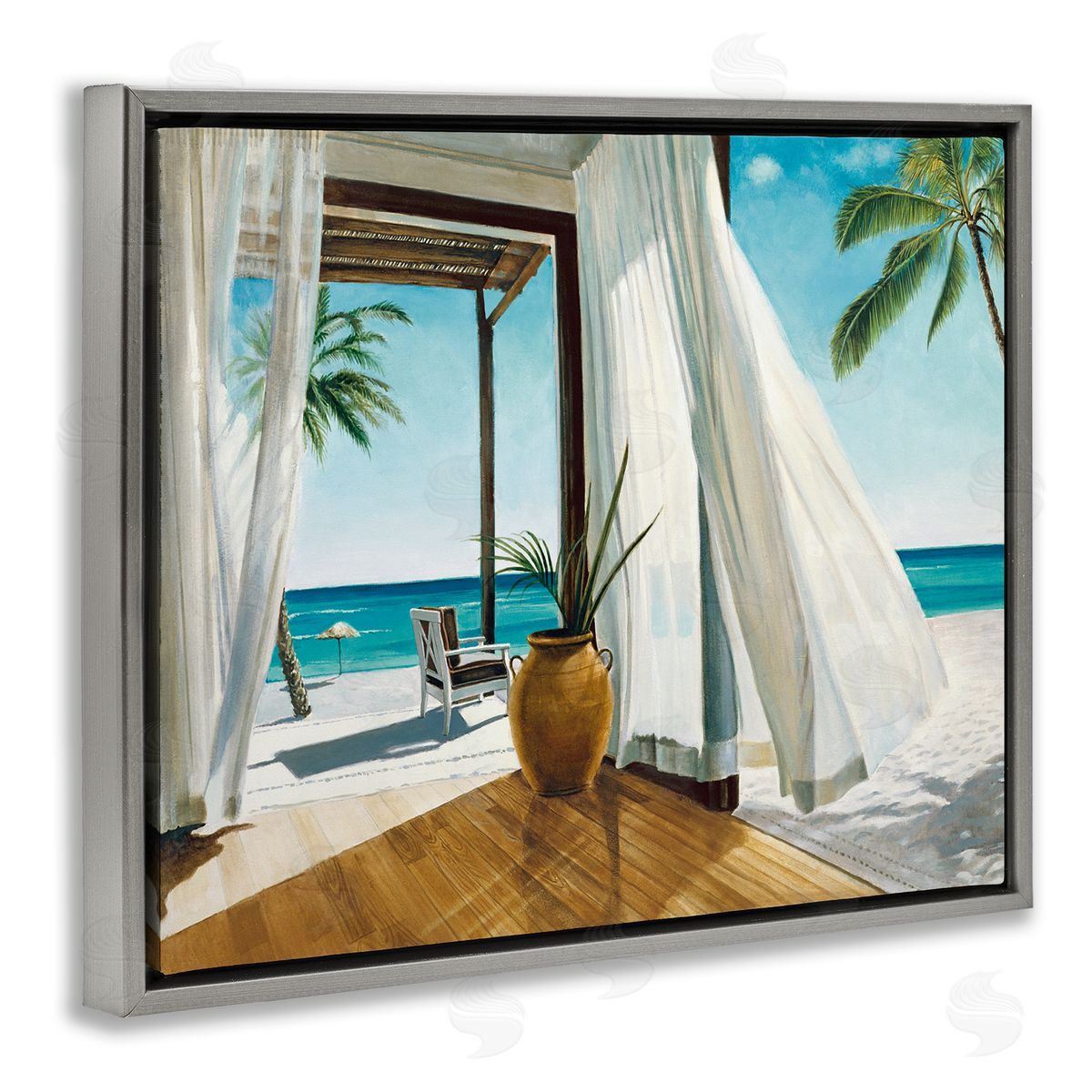 Beach Resort Ocean Landscape Grey Floating Frame Canvas Wall Art, Home Decor by Jacob Reed