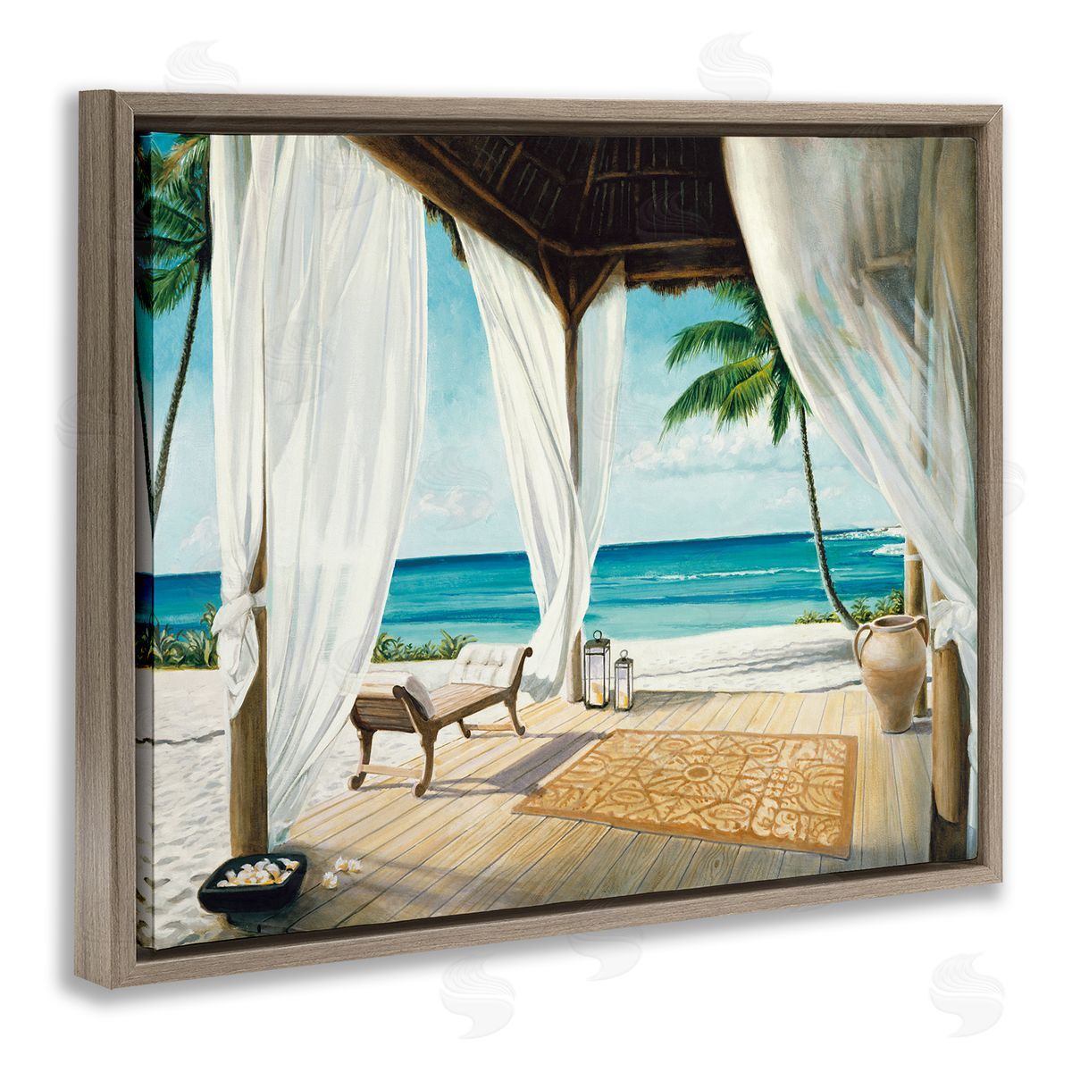 Beach Resort Sea Landscape Brown Floating Frame Canvas Wall Art, Home Decor by Jacob Reed