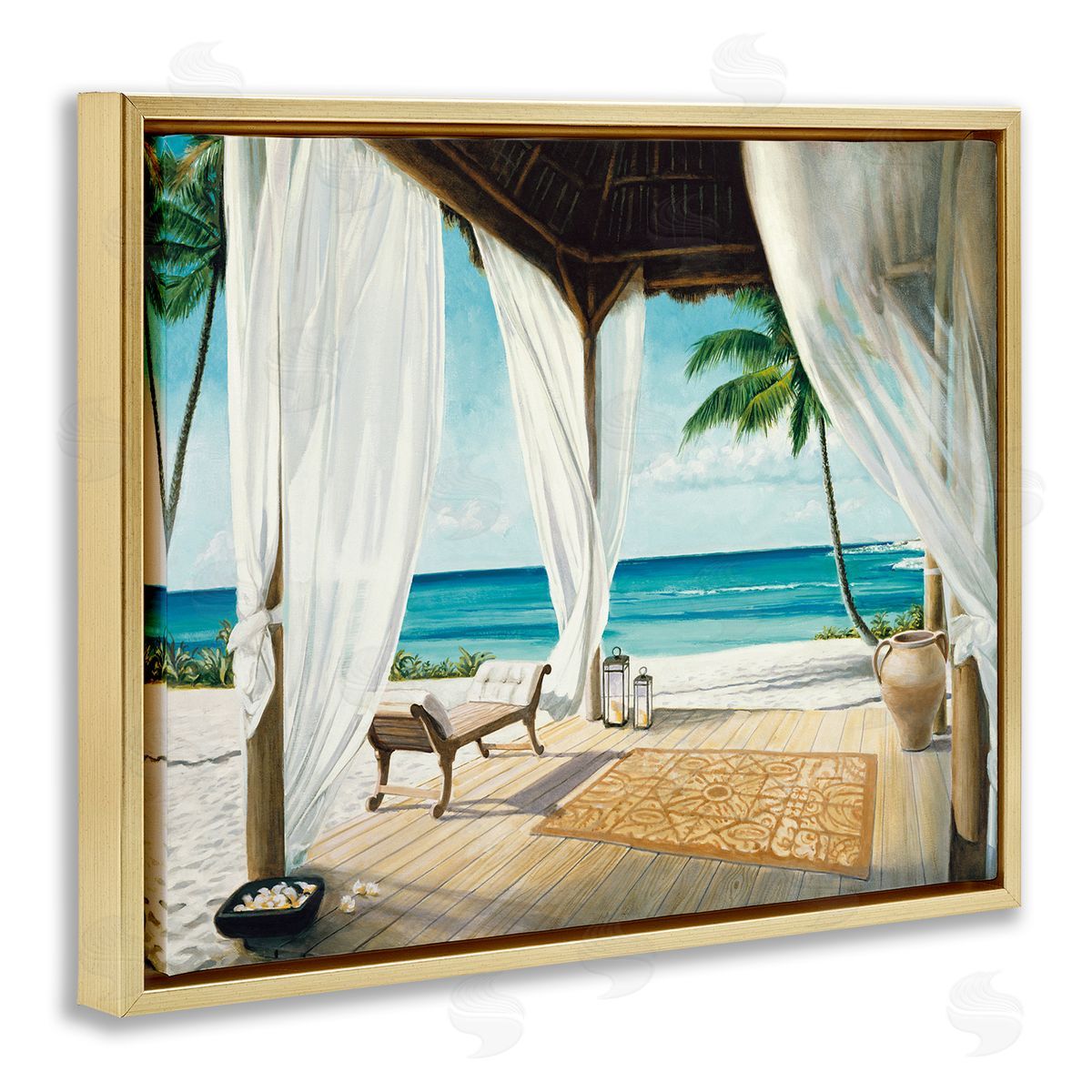 Beach Resort Sea Landscape Gold Floating Frame Canvas Wall Art, Home Decor by Jacob Reed