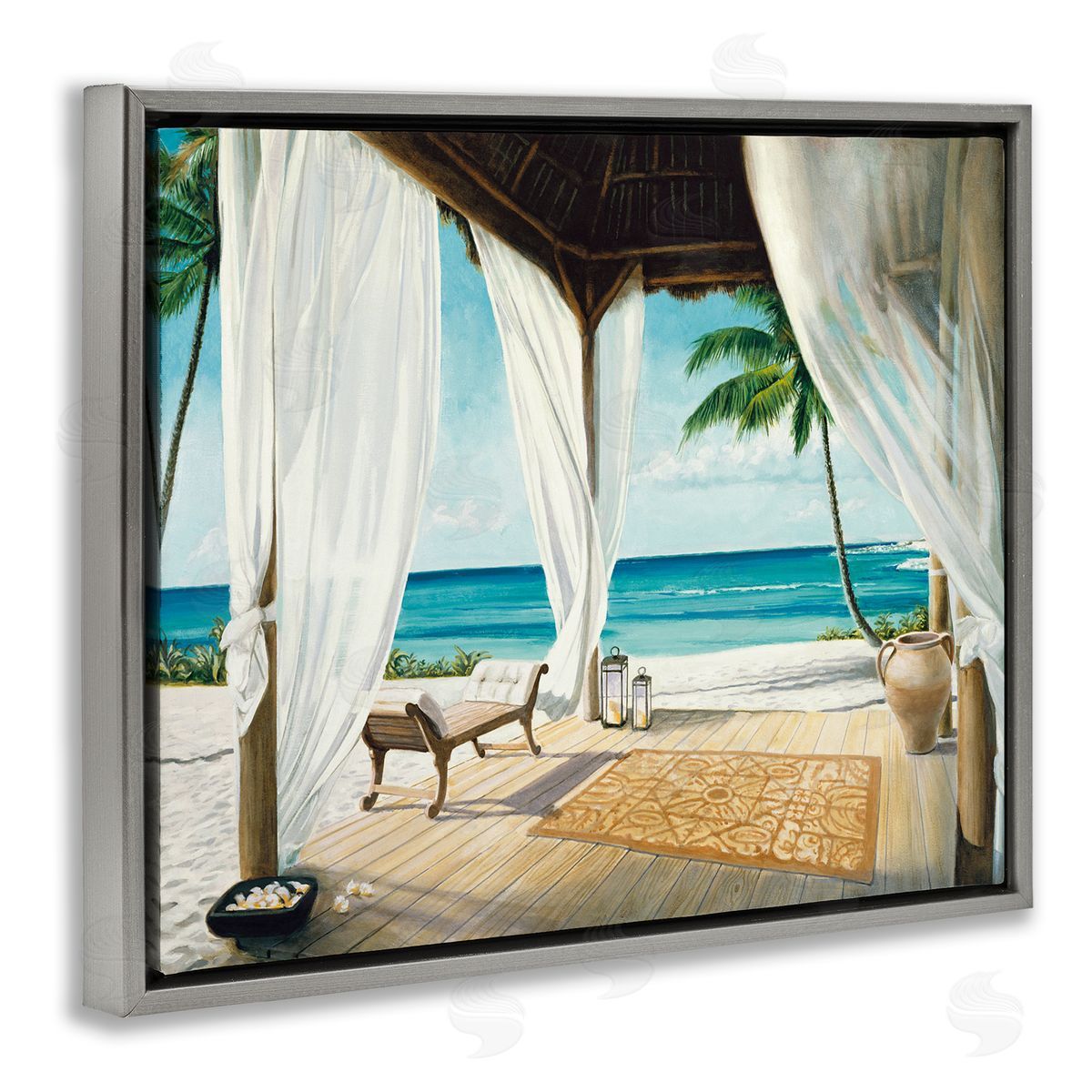 Beach Resort Sea Landscape Grey Floating Frame Canvas Wall Art, Home Decor by Jacob Reed