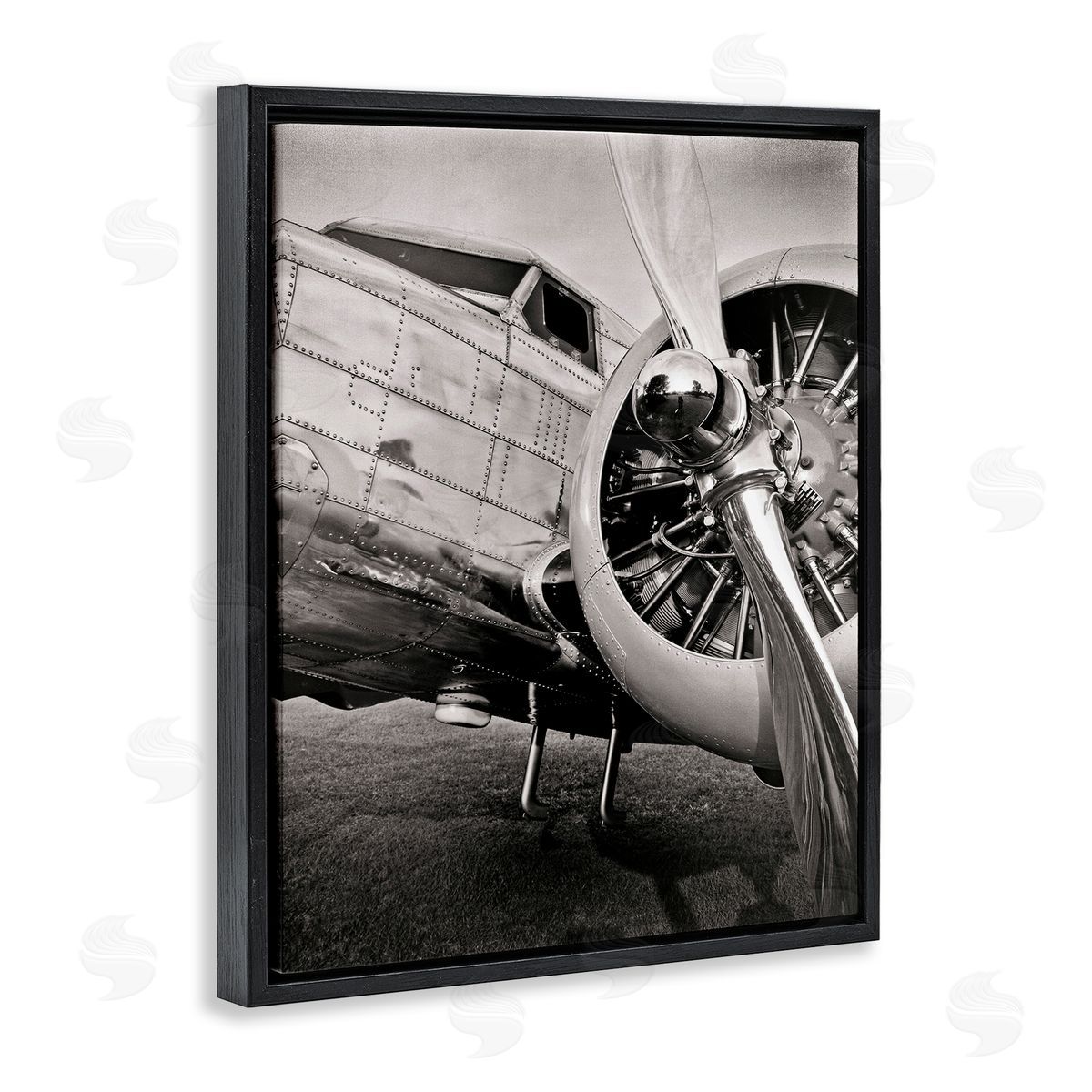 Vintage Airplane Propeller Black Floating Frame Canvas Wall Art, Home Decor by John Slemp