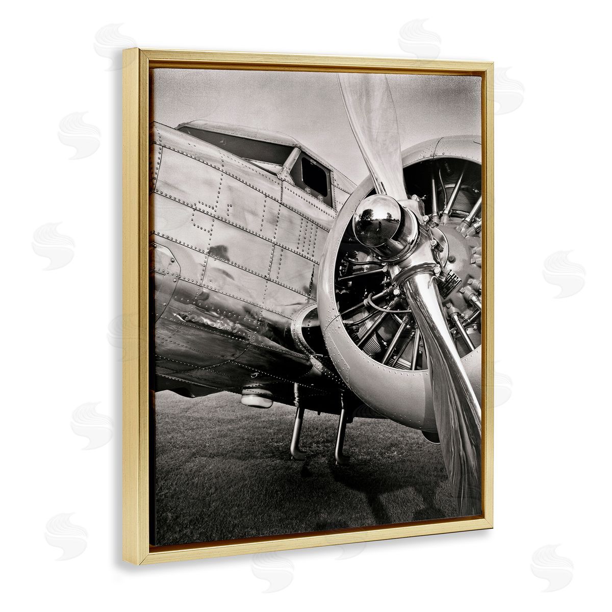 Vintage Airplane Propeller Gold Floating Frame Canvas Wall Art, Home Decor by John Slemp