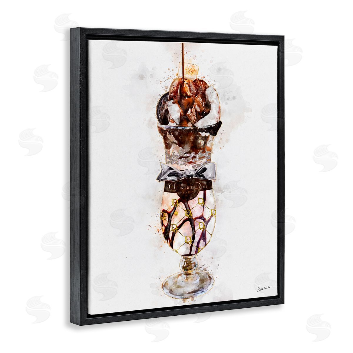 Fashion Brand Dessert Cup Black Floating Frame Canvas Wall Art, Home Decor by Ziwei Li