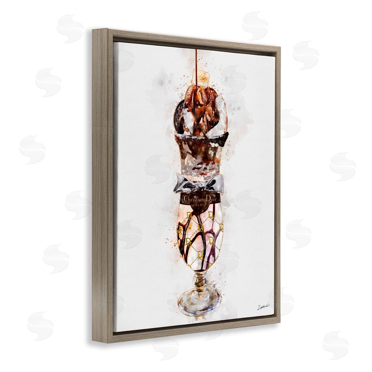 Fashion Brand Dessert Cup Brown Floating Frame Canvas Wall Art, Home Decor by Ziwei Li