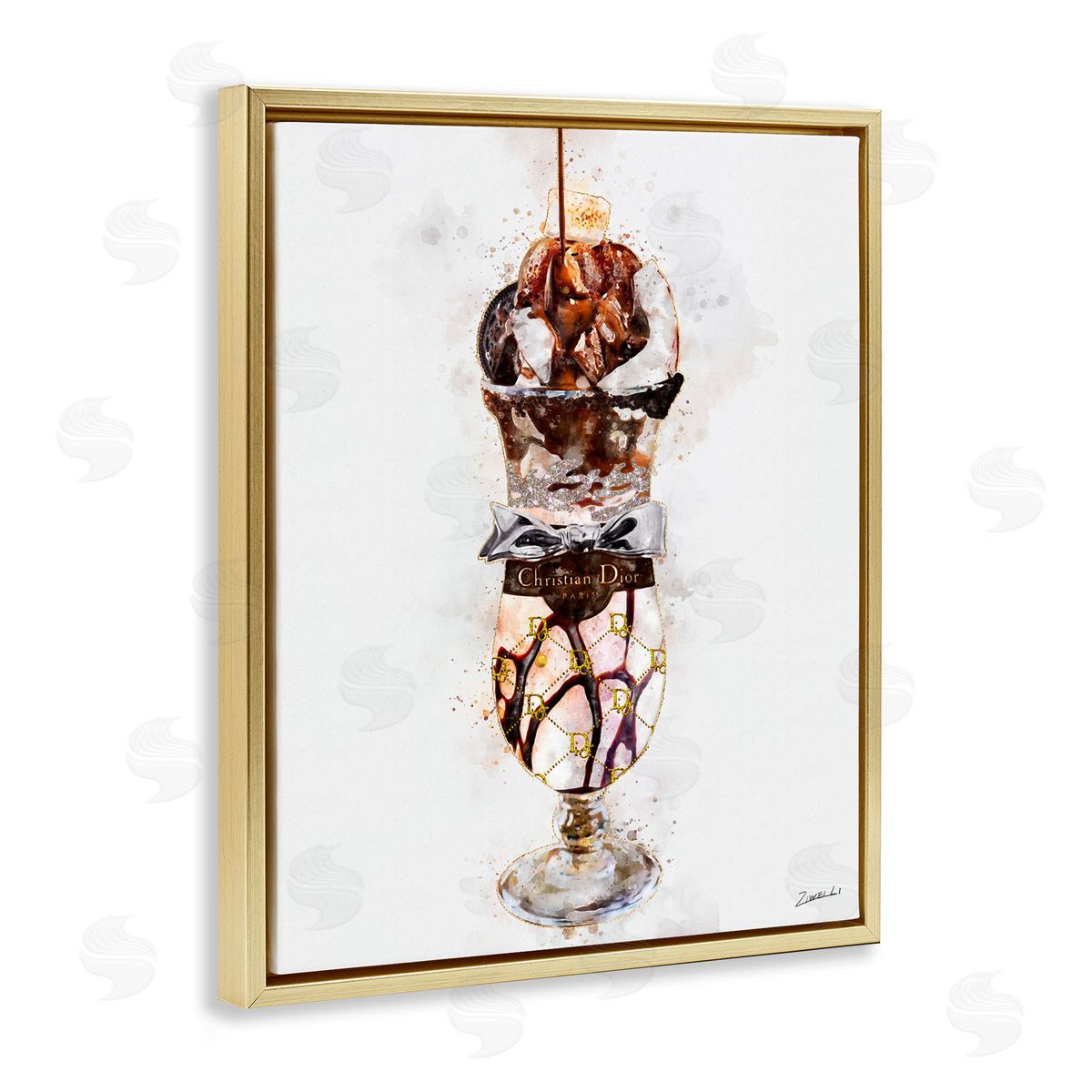 Fashion Brand Dessert Cup Gold Floating Frame Canvas Wall Art, Home Decor by Ziwei Li