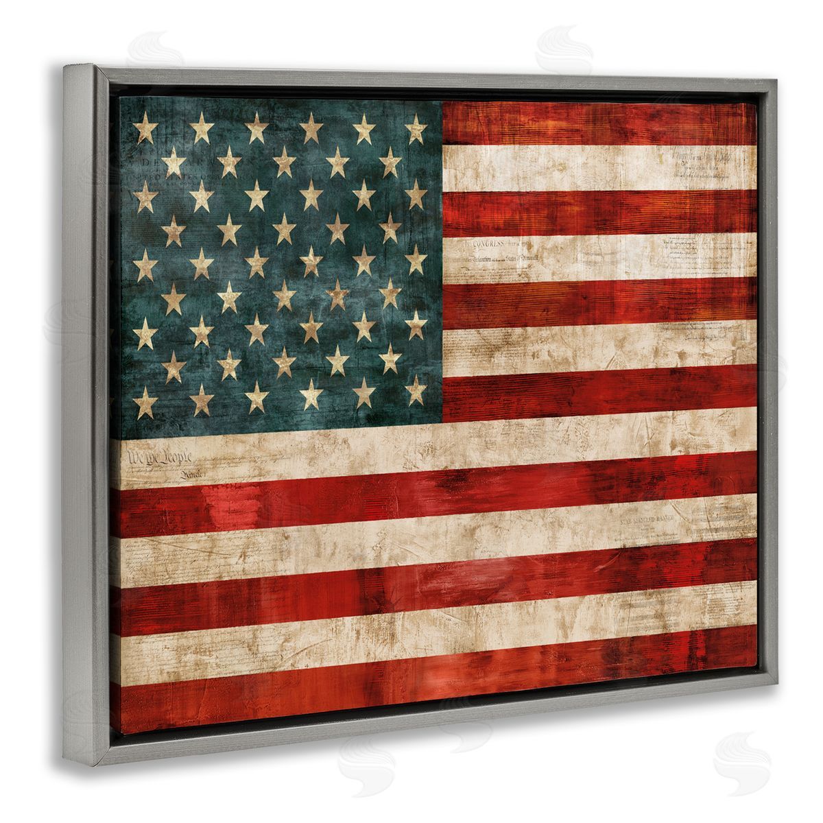 US American Flag Rustic Pattern Grey Floating Frame Canvas Wall Art, Home Decor by Luke Wilson