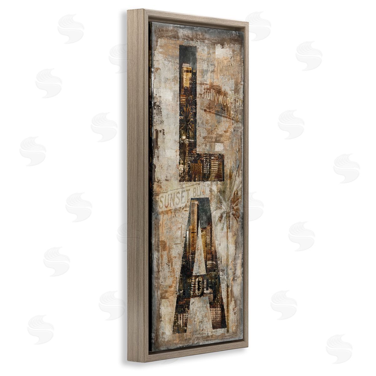 Los Angeles Montage Collage Brown Floating Frame Canvas Wall Art, Home Decor by Luke Wilson