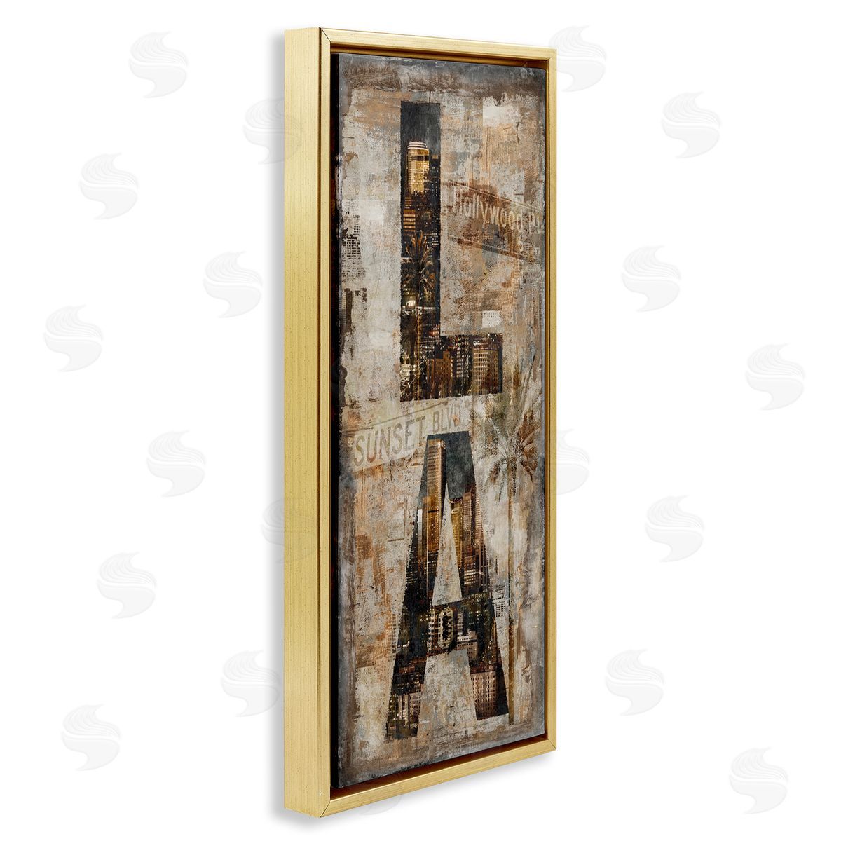 Los Angeles Montage Collage Gold Floating Frame Canvas Wall Art, Home Decor by Luke Wilson