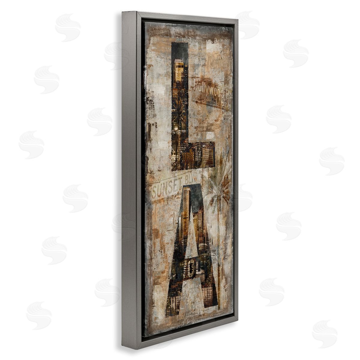 Los Angeles Montage Collage Grey Floating Frame Canvas Wall Art, Home Decor by Luke Wilson
