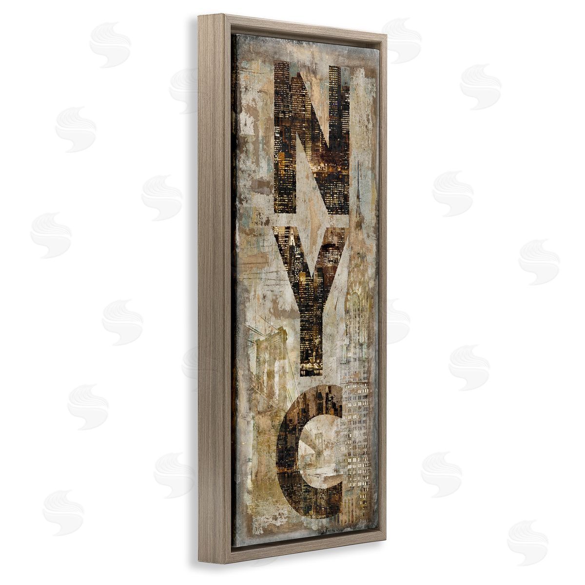 New York City Montage Collage Brown Floating Frame Canvas Wall Art, Home Decor by Luke Wilson