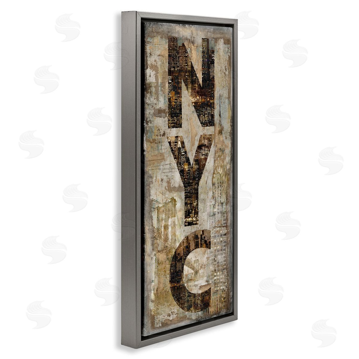 New York City Montage Collage Grey Floating Frame Canvas Wall Art, Home Decor by Luke Wilson