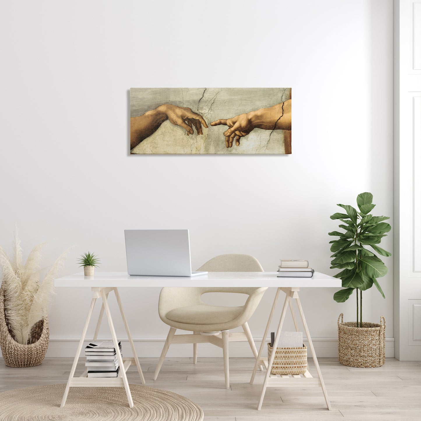 Hands of The Creation Religious Painting Canvas Wall Art in Room, Home Decor by Michelangelo