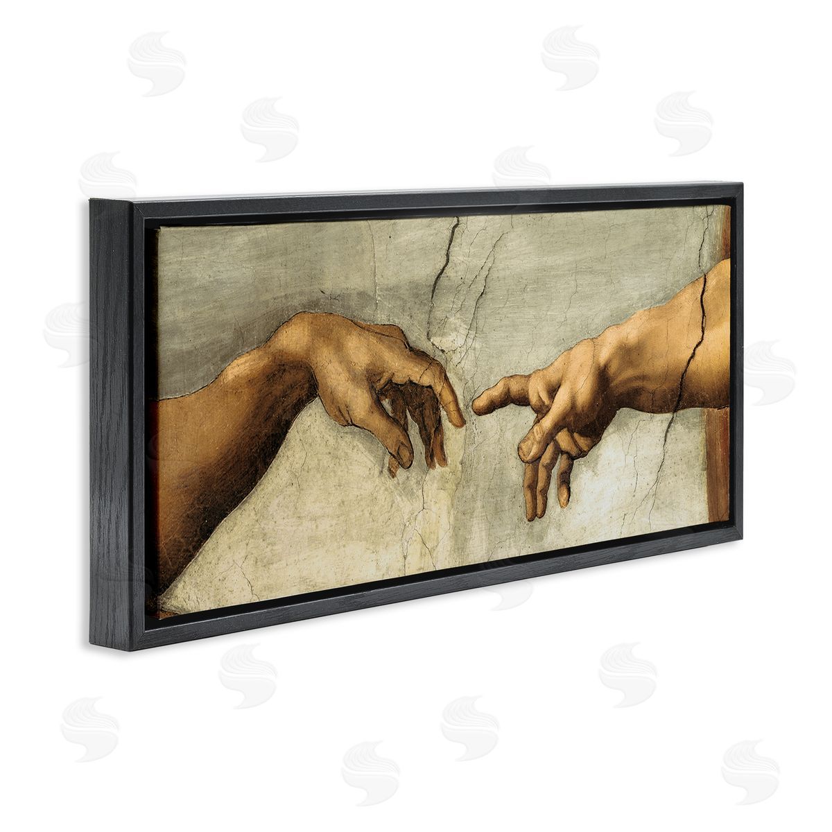 Hands of The Creation Religious Painting Black Floating Frame Canvas Wall Art, Home Decor by Michelangelo