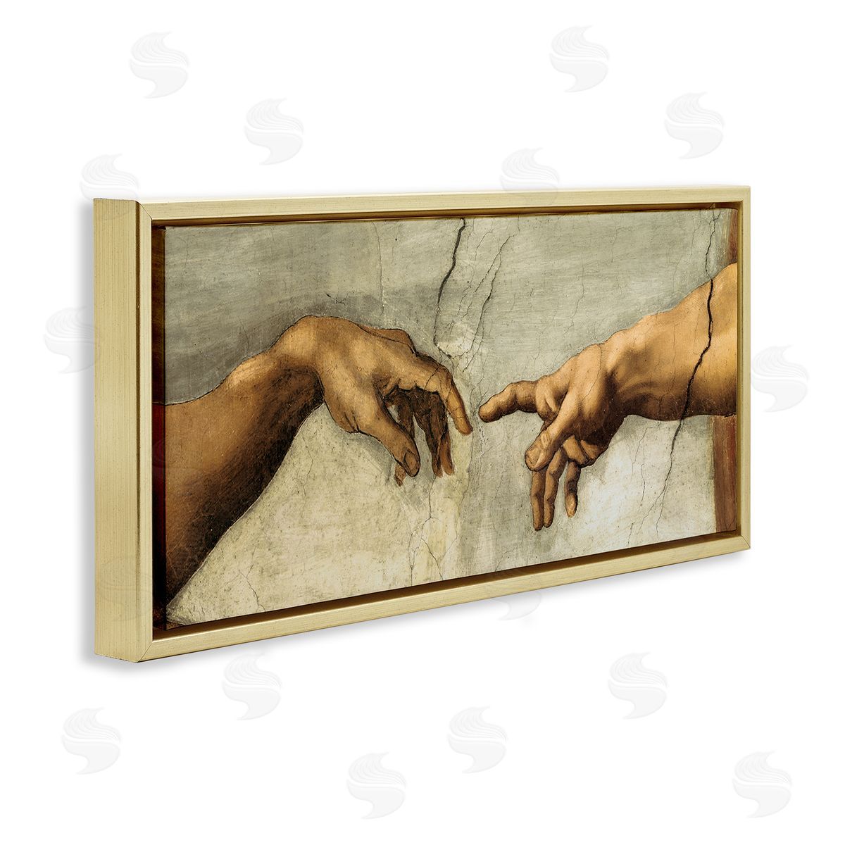 Hands of The Creation Religious Painting Gold Floating Frame Canvas Wall Art, Home Decor by Michelangelo