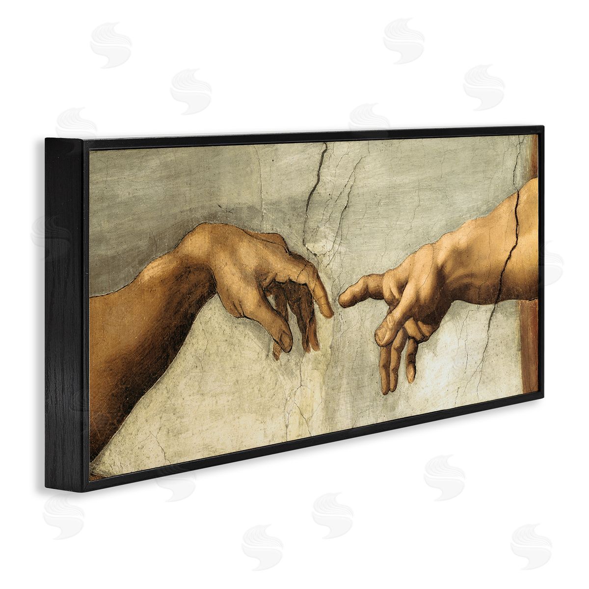 Hands of The Creation Religious Painting Black Frame Print Wall Art, Home Decor by Michelangelo