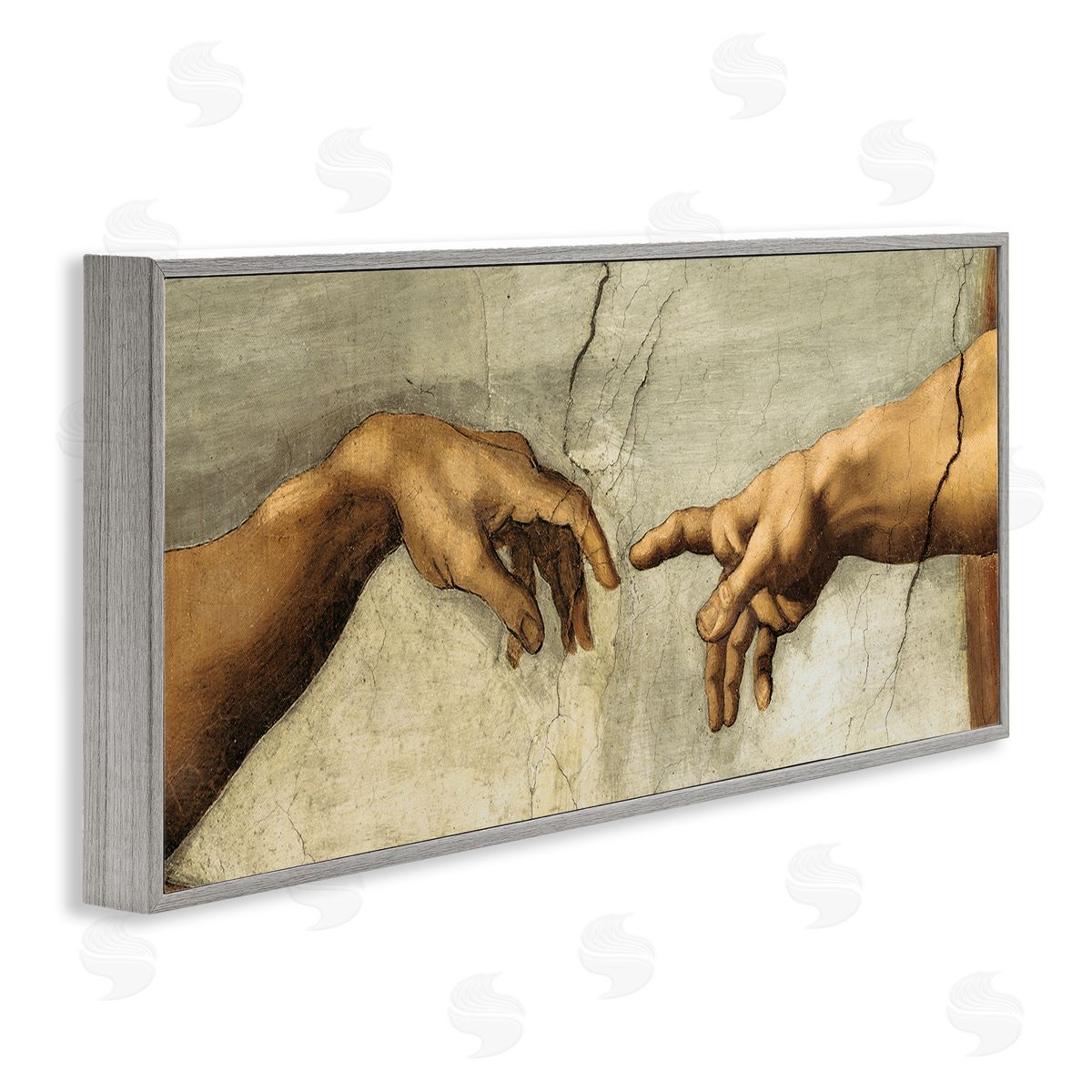 Hands of The Creation Religious Painting Grey Frame Print Wall Art, Home Decor by Michelangelo