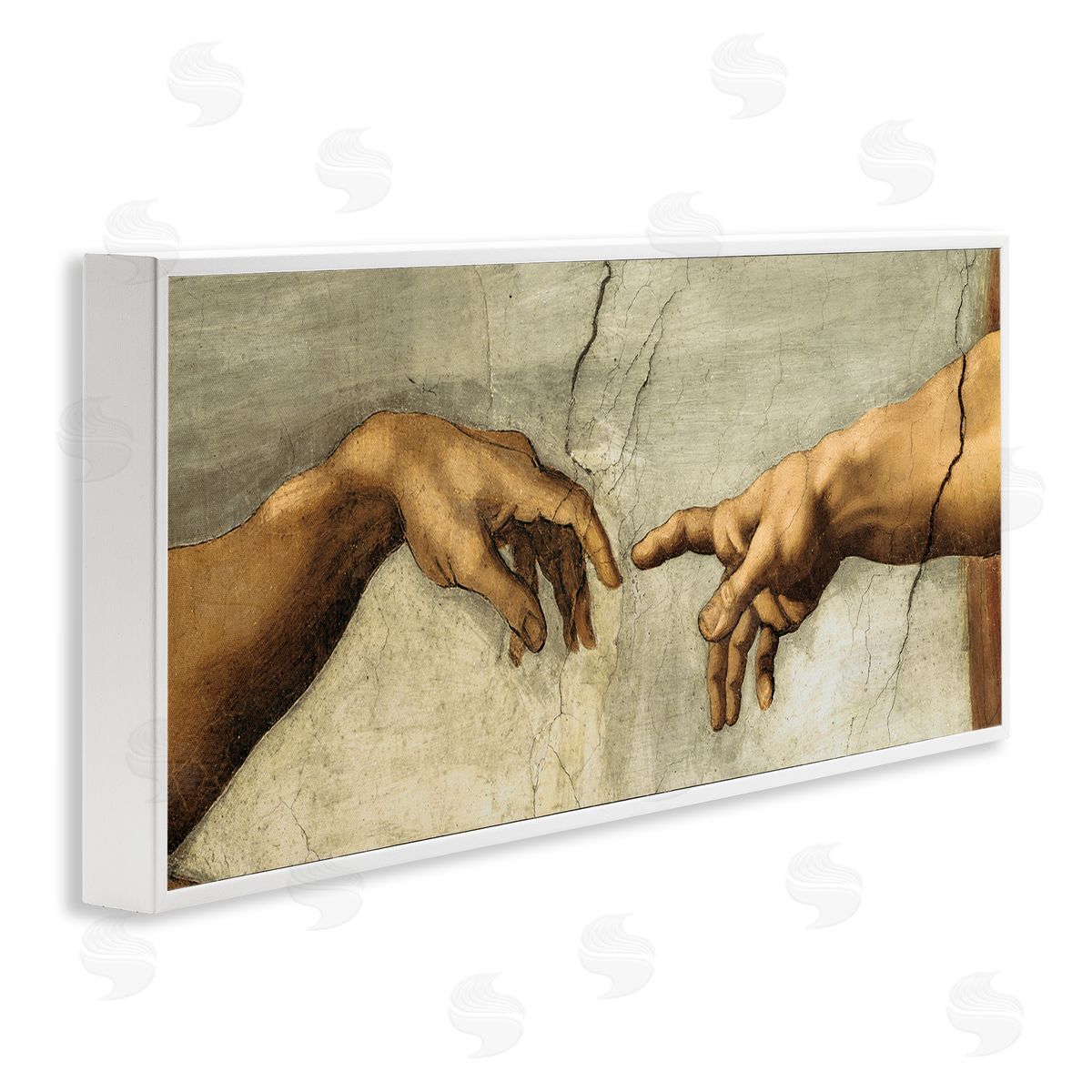 Hands of The Creation Religious Painting White Frame Print Wall Art, Home Decor by Michelangelo