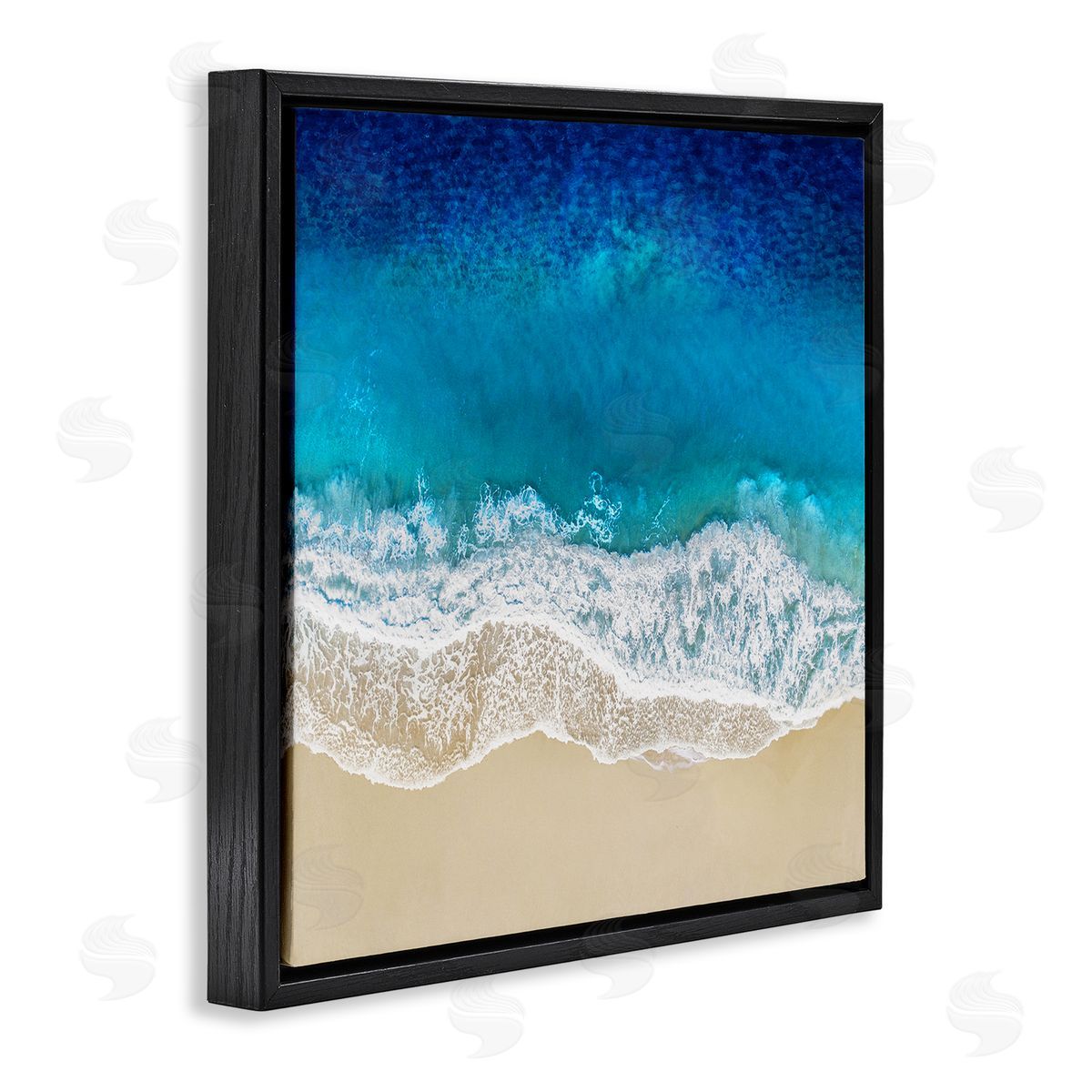 Birds Eye Beach Side Ocean Black Floating Frame Canvas Wall Art, Home Decor by Maggie Olsen