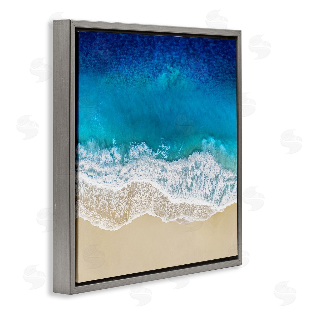 Birds Eye Beach Side Ocean Grey Floating Frame Canvas Wall Art, Home Decor by Maggie Olsen