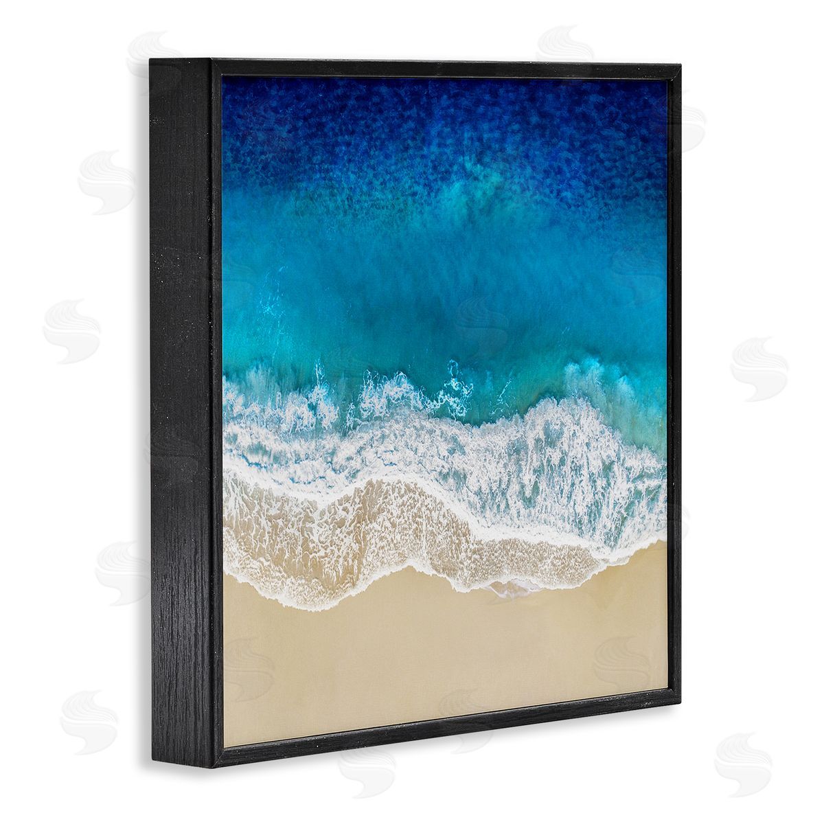Birds Eye Beach Side Ocean Black Frame Print Wall Art, Home Decor by Maggie Olsen