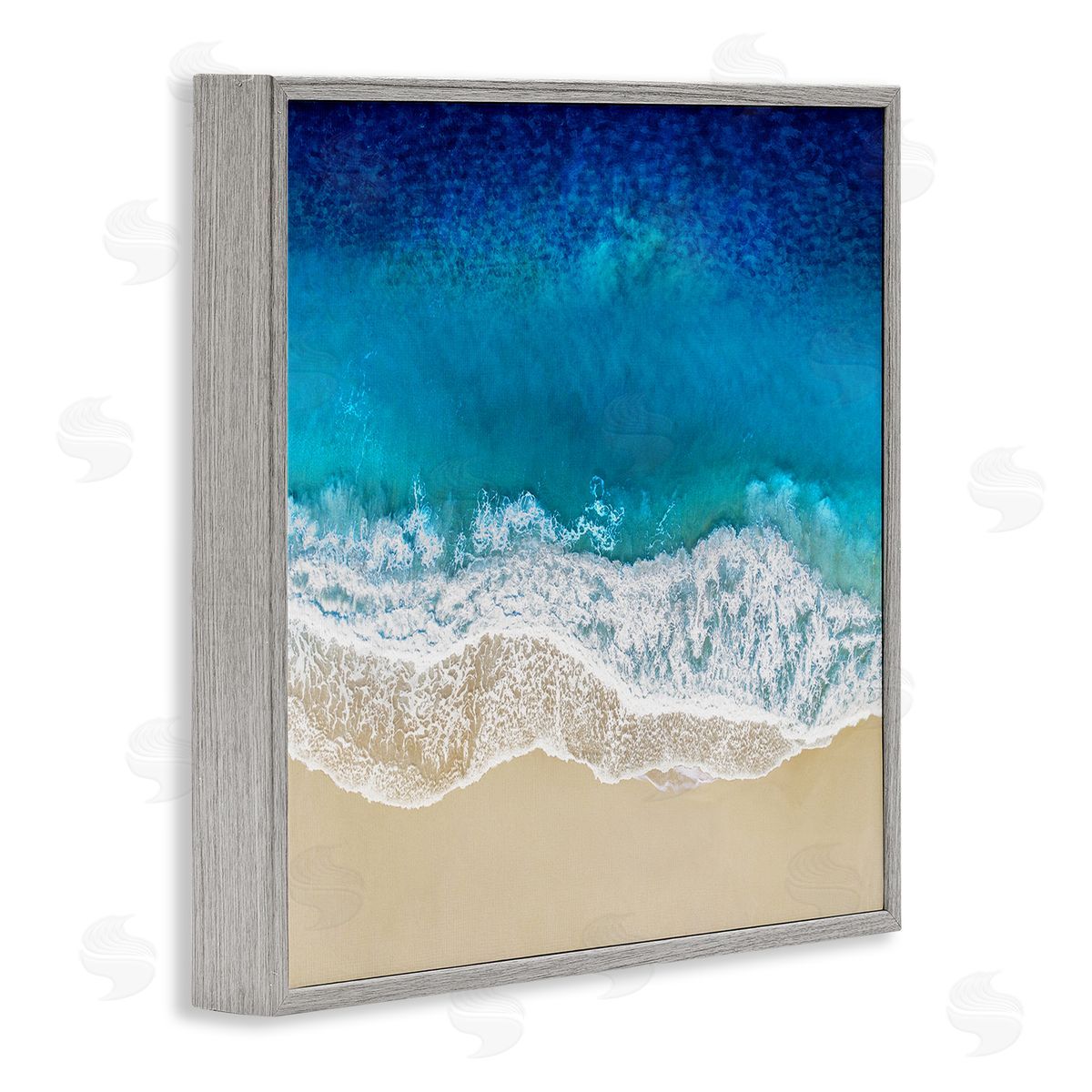 Birds Eye Beach Side Ocean Grey Frame Print Wall Art, Home Decor by Maggie Olsen